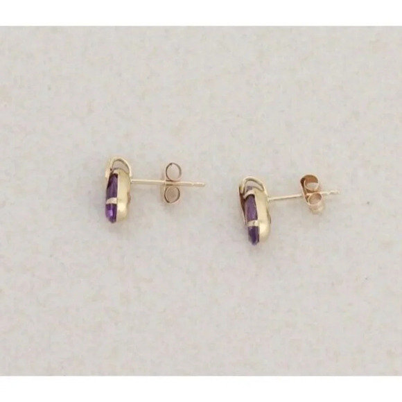 10k Yellow Gold Natural Purple Amethyst Earrings Stud Post - Picture 7 of 8